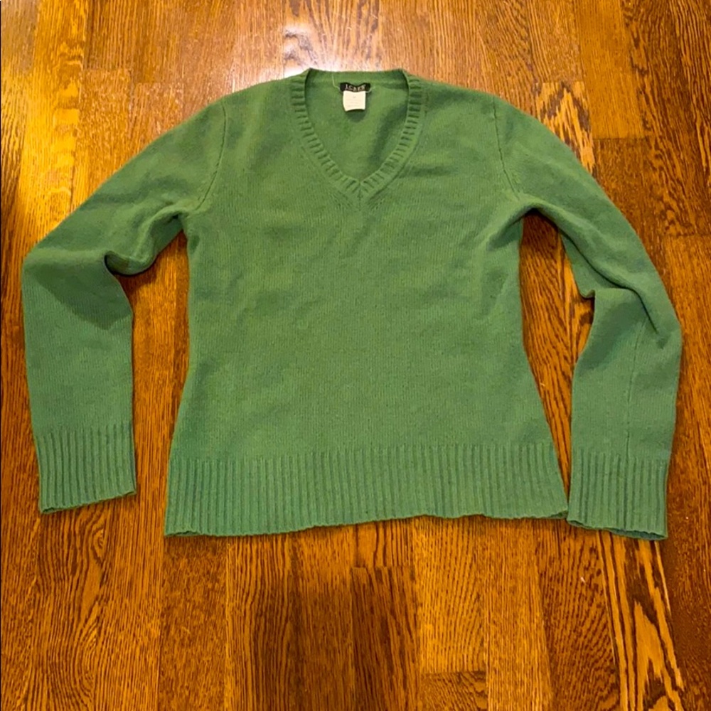 J. Crew Factory Green Lambs Wool V Neck Sweater